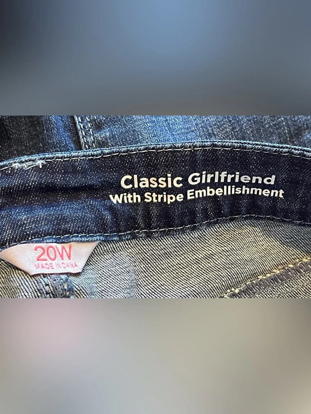 Laurie Felt Classic Denim Embellished Stripe Girlfriend Jeans Size 20W NWOT
